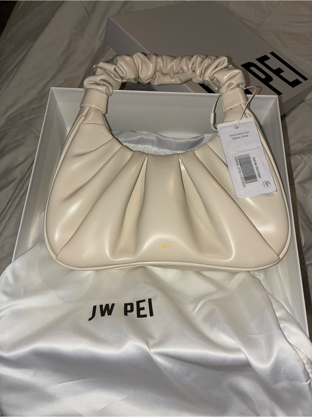 JW PEI Off-White Ruched Top-Handle Shoulder Bag